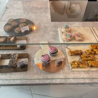 Vegan: biscoff and caramel cookie cup, chocolate and raspberry cupcake, rainbow cronut  at Hampton & Vouis in Manchester