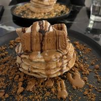 Biscoff pancake stack (foreground) and peanut butter stack (background).  at Hampton & Vouis in Manchester