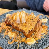 Peanut butter and banana french toast at Hampton & Vouis in Manchester