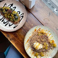 Caramel and apple french toast and olive garden sourdough at Hampton & Vouis in Manchester