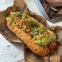 Vegan falafel dog (omit egg on top) at Cool Cats in Chamonix-mont-blanc