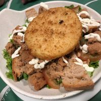 Soya and vegan cheese salad at Legends Cafe in Lugo