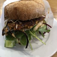 Millenium Burger at Pilgrims Vegetarian Cafe in Corrimal