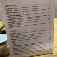 Vegan menu at Pilgrims Vegetarian Cafe in Corrimal