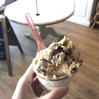 Vegan salted caramel with brownie single scoop  at Hoorays Gelato Kitchen in Stratford-upon-avon