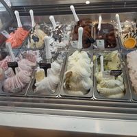 Massive vegan selection. Included chocolate, cherry chocolate,  blood orange gin (20% alcohol and highly recommended!, a vodka one and a few sorbets. at Hoorays Gelato Kitchen in Stratford-upon-avon