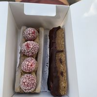 Raspberry caramel cake and snickers bar  at Rawissima in Sibiu