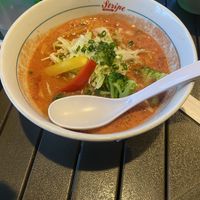 Spicy vegan tomato ramen at Stripe Noodles in Chatan