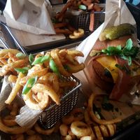 Curly fries and vegan chicken burger at Lily Burger Express in Berlin