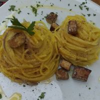 Vegan spaghetti carbonara at Light Frank in Gran Canaria