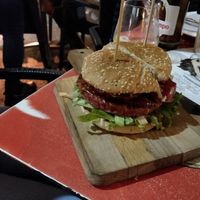 Aubergine and basil burger with a beetroot patty at Light Frank in Gran Canaria