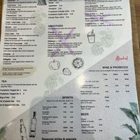 Drinks menu, oat, coconut and soya milks available   at Cafe No 11 in Rayleigh