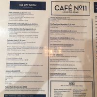 Food menu 1 (VG =vegan, VGO = veganisable) at Cafe No 11 in Rayleigh