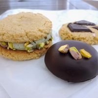 Pistachio frosting cookie sandwich, soft chewy Marzipan, grains free chewy 🍪 at Linden Organic in Gilbert