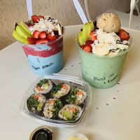 Shark attack bowl, mint chip bowl & veg sushi at Linden Organic in Gilbert