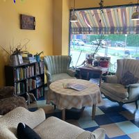 Sitting area at Alley Cat Cafe in Ithaca