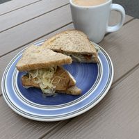Dandy Lion (seitan and cashew cheese) sandwich  at Alley Cat Cafe in Ithaca
