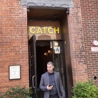 Entrance, on 13th St., you need to take the elevator to get to the restaurant  at Catch in New York City