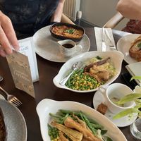 Lentil shepherd’s pie and plate of veg that came with it (veg for 2)  at The Old Farmhouse in Darlington