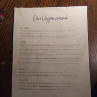 Vegan menu at The Badger in Newcastle Upon Tyne