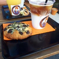 vegan cookie and cold coconut latte at KA Coffee Shop in Saint-nazaire