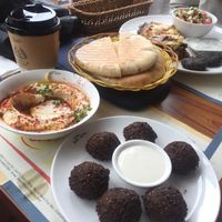 Falafel and hummus (note plate in background not veg) at Biteapitta in Beijing