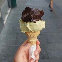 Waffle also vegan, dark chocolate and pistachio at Fruit & Ice Cream Factory in Genoa