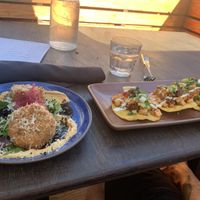 crab cake and cocoviche  at Om Sabor in San Francisco