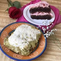Vegetable gratin and chocolate strawberry torte (Valentines Day Special)  at Om Sabor in San Francisco