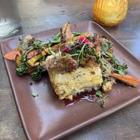 Potato Cheese Gratin and Crispy Mushrooms   at Om Sabor in San Francisco