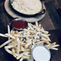 Furikake fries and spring mac and cheesee  at Om Sabor in San Francisco
