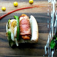 Mission style hotdog in an 8 course San Francisco's La Mission street foods...of course all vegana at Om Sabor in San Francisco