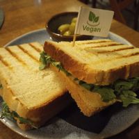 Hummus toast with a cute flag :) at Čajnica in kavarna Dnevna in Nova Gorica