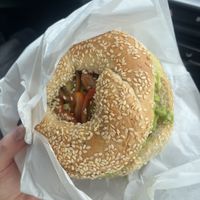 Avocado, cherry tomato and chilli jam bagel   at Kangus Coffee in Kirkcaldy