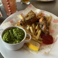 Gluten free vegan fish and chips  at The Cosy Club in Leeds