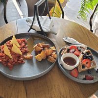 Vegan Waffles and Home Fries at Nektar Restaurant in Tijuana