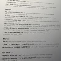 Vegan menu, Stretton Fox at The Stretton Fox in Warrington