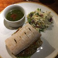 Spiced chickpea, aubergine and spinach burger. at The Stretton Fox in Warrington