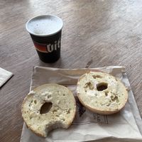 Vegan bagel and chai lattee  at The Grateful Bread in Seattle