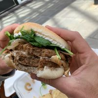 Burger at Petit Poirot's Vegan Comfort Food in Bridgend