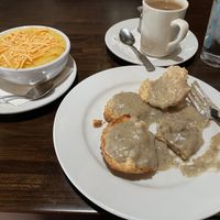Biscuits and Gravy w/ a side of cheesy grits (from the weekend brunch menu)  at Ethos Vegan Kitchen in Winter Park