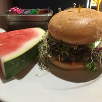 Thiccc Black Bean Burger w/ fruit of the day  at Ethos Vegan Kitchen in Winter Park