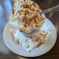 Chocolate Amaretto Mousse with sliced almonds. at Ethos Vegan Kitchen in Winter Park