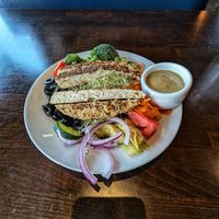 Small garden salad with grilled chickun at Ethos Vegan Kitchen in Winter Park