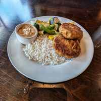 Bay cakes, grilled vegetables and rice at Ethos Vegan Kitchen in Winter Park