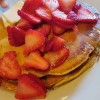 Pancakes with strawberries at Ethos Vegan Kitchen in Winter Park
