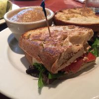chikun bruschetta sandwich with mashed potatoes at Ethos Vegan Kitchen in Winter Park