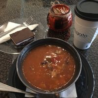 Bean soup and vegan Nanaimo bar  at Affogatto Cafe + Gelato in Huntsville