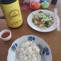typical Burmese meal  at Mogok Daw Shan Noodle in Mandalay