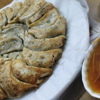 Dumplings with ginger dipping sauce.  at Mogok Daw Shan Noodle in Mandalay